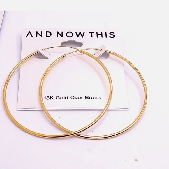 And Now This 18K Gold Over Brass 3" Hoop Earrings - Picture 2 of 4
